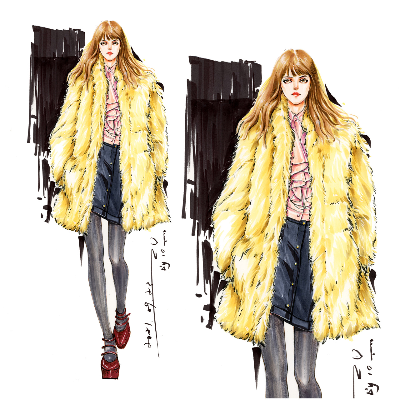 马克笔皮草表现|服装|休闲/流行服饰|零一手绘 - 原创作品 - 站酷