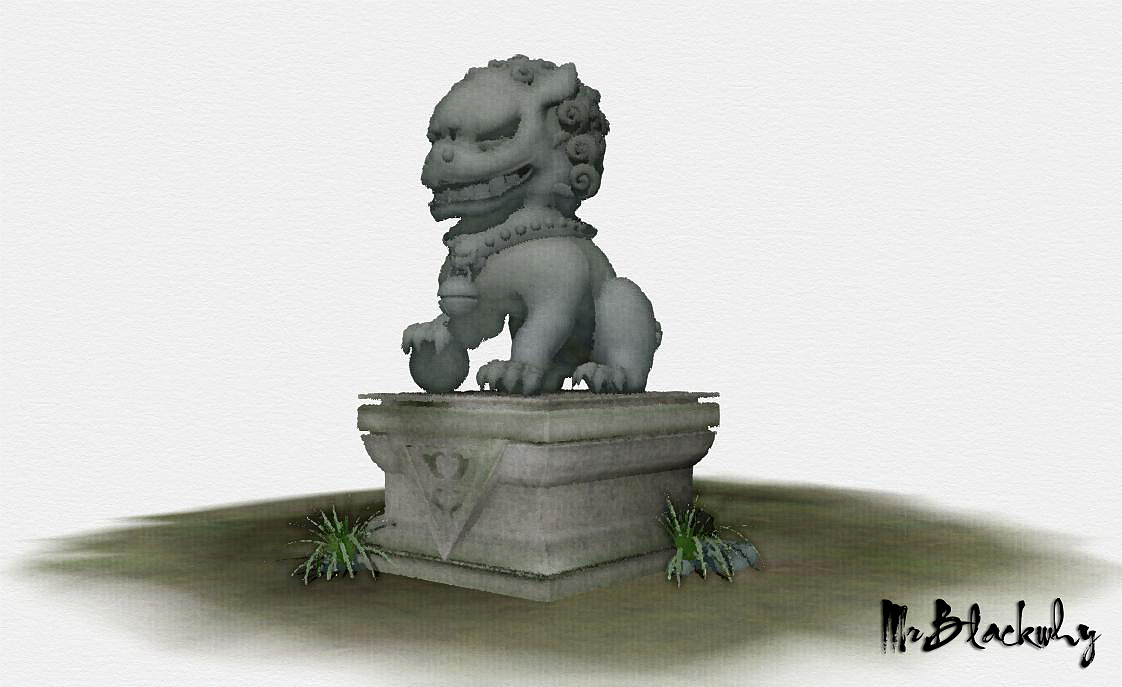 水彩风格渲染——石狮子
