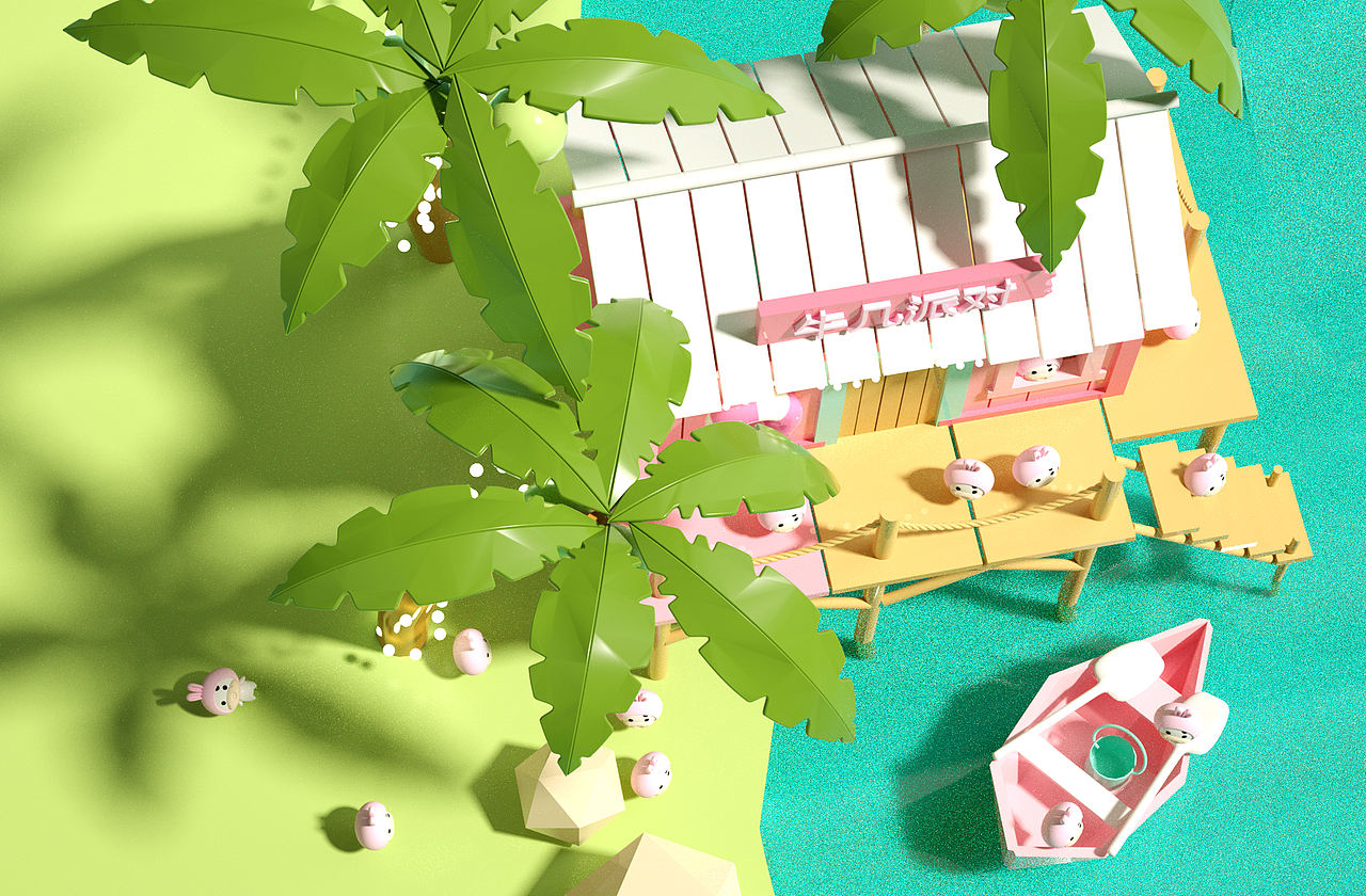C4D建模渲染 | C4D小萌牛几IP夏日派对（图ZMjQ1NTMxOTQ0） - 场景 - 站酷设计师XI3313原创素材 - 站酷ZCOOL