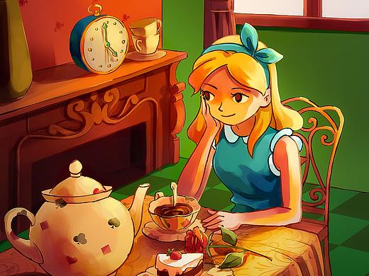 原创插画-爱丽丝的下午茶
