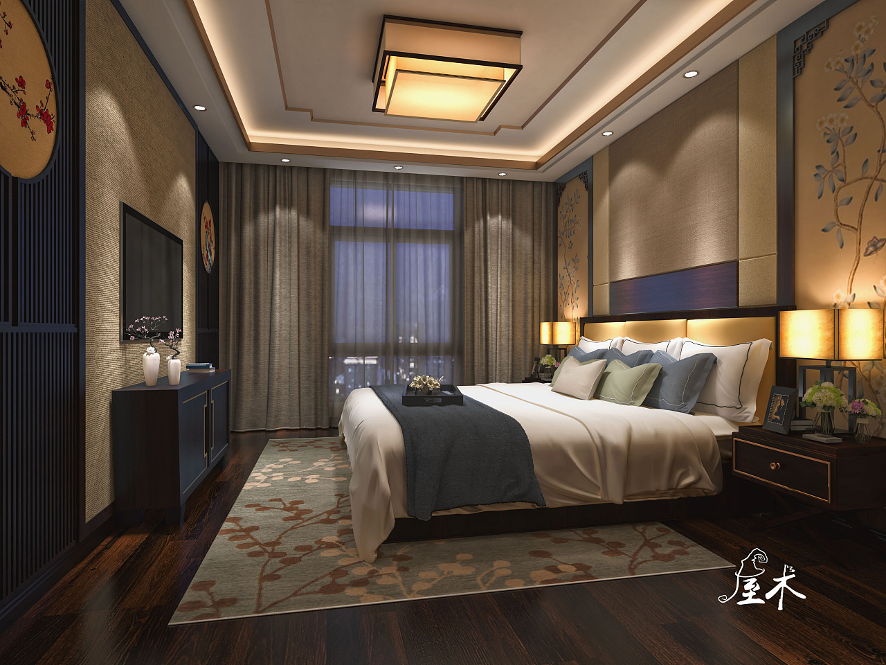 中式卧室日夜景