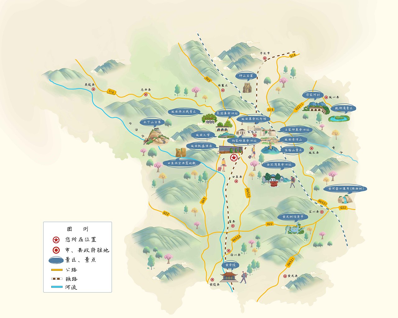 延安全域旅游红色景区景点导览定制导视图设计定制