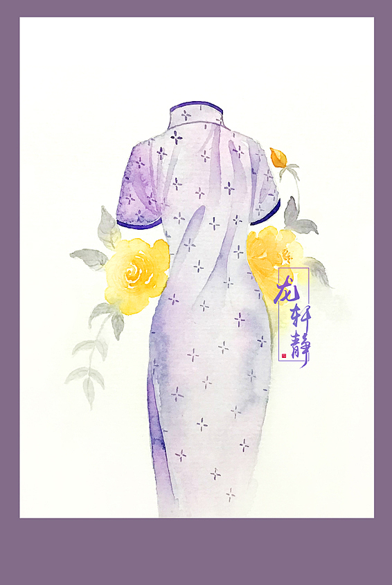 水彩手绘旗袍插画