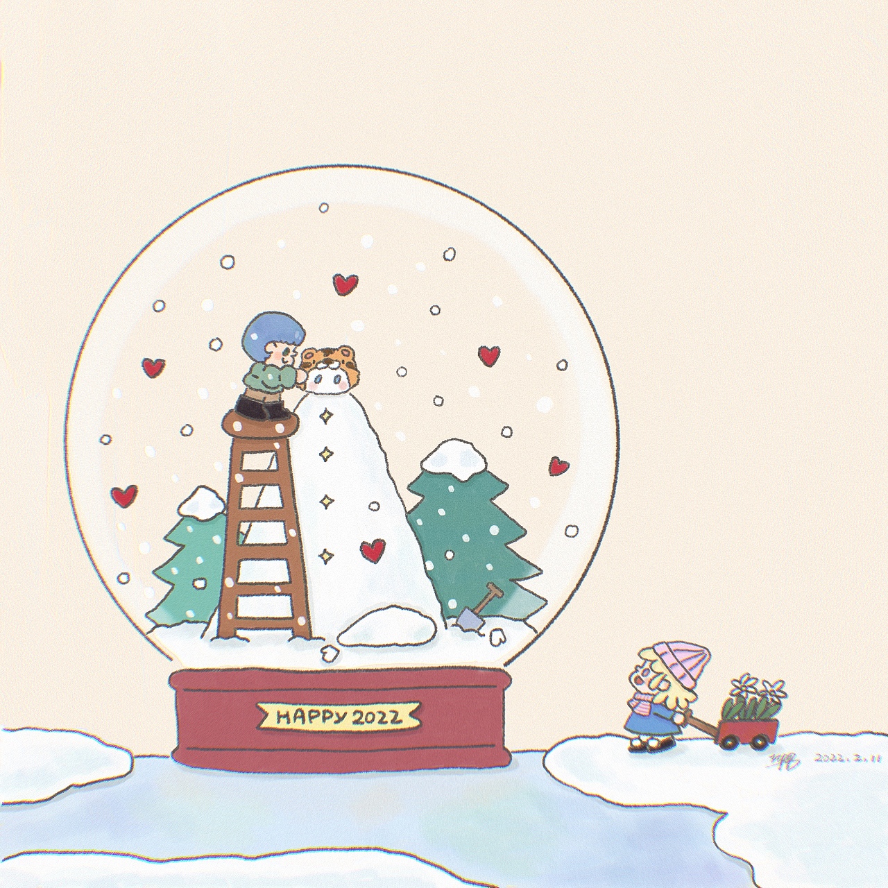 原创插画 下雪了 冬日小场景