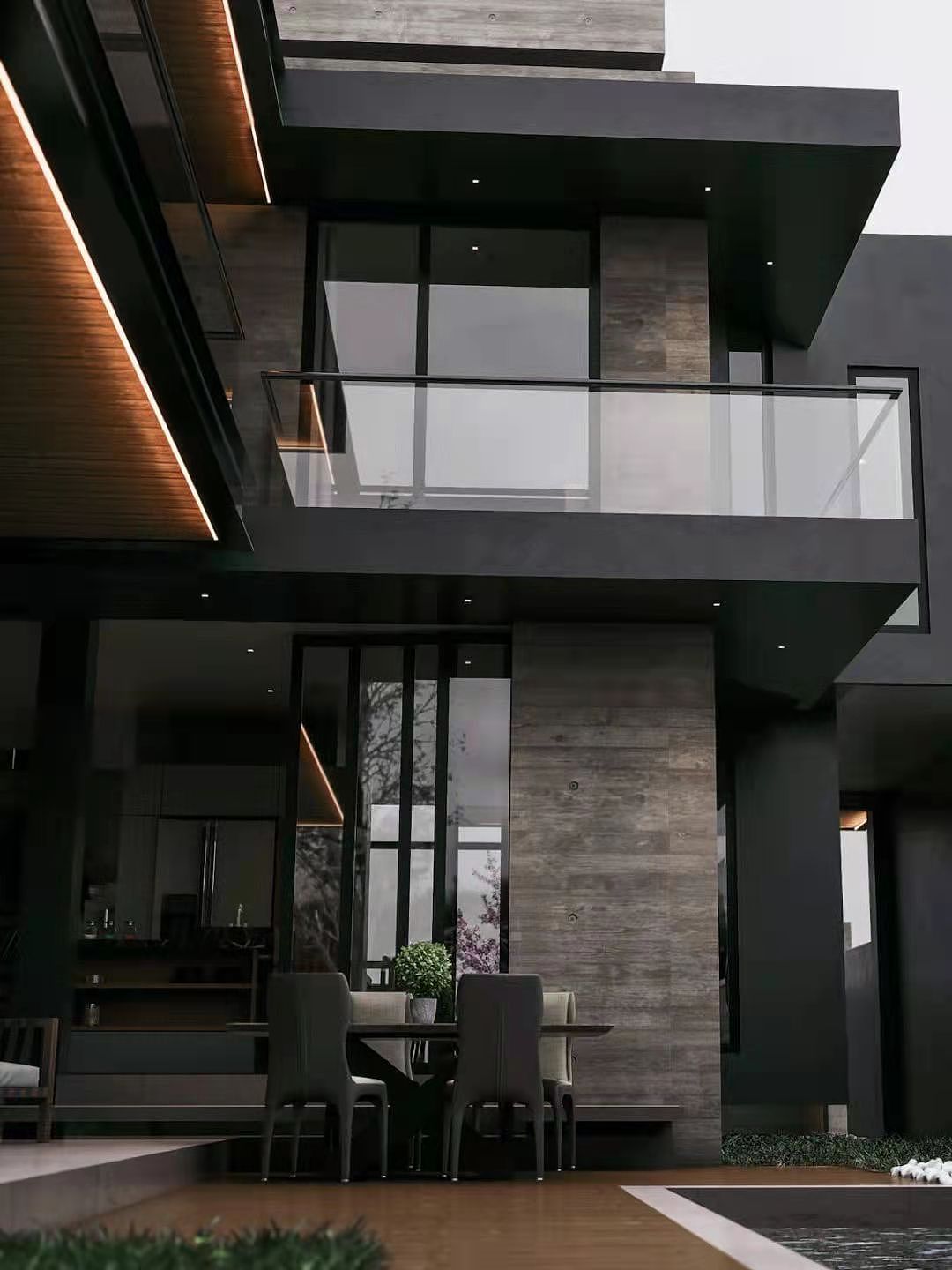 沉稳的黑色独栋自建别墅设计