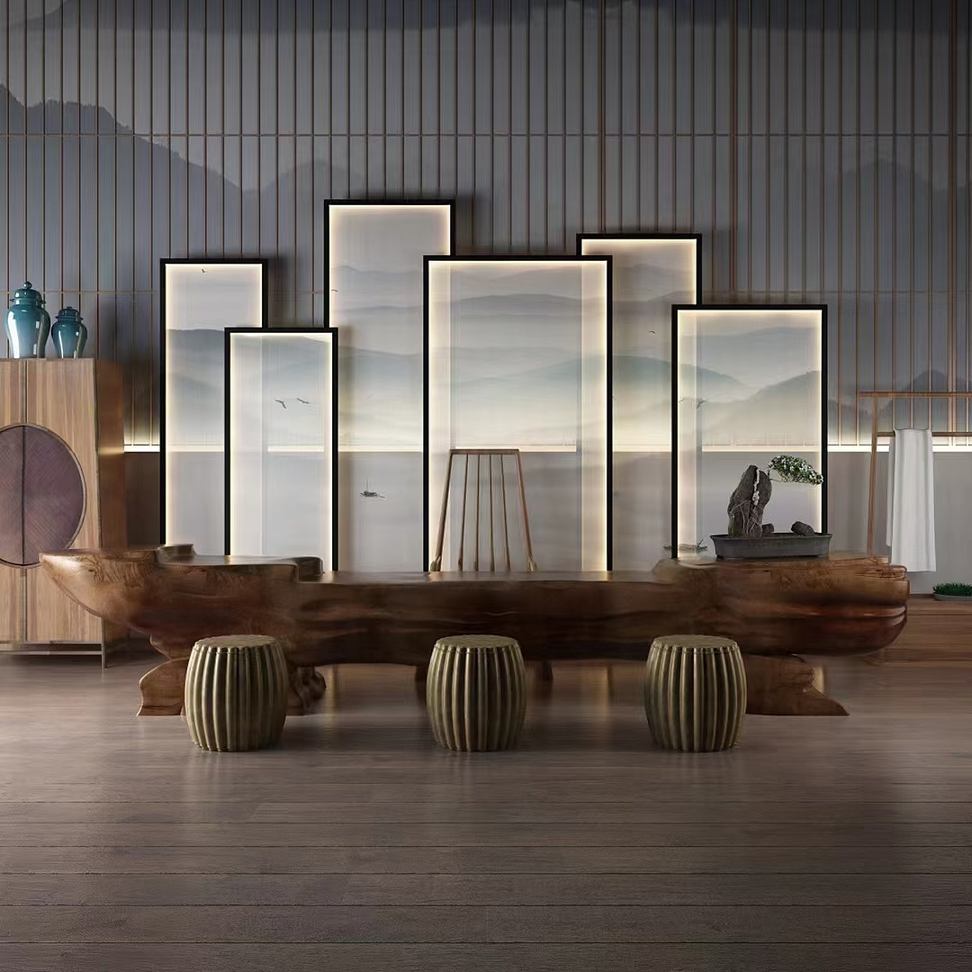 新中式茶室背景屏风应用隔断方案（图ZMjgzNTIwMTI4） - 酒店餐饮设计 - 站酷设计师shunlong2018原创素材 - 站酷ZCOOL