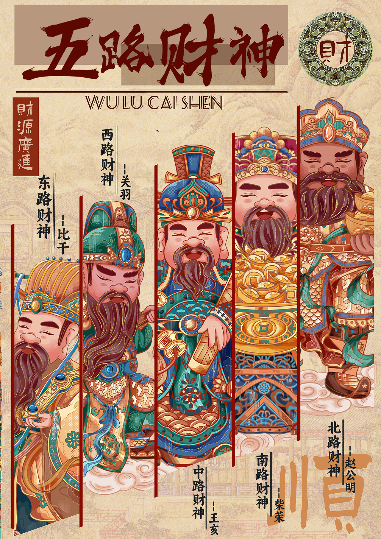 五路财神插画