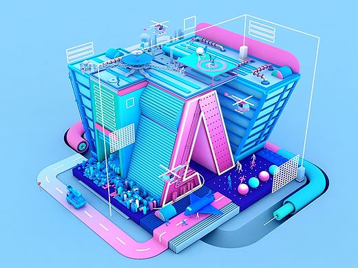 C4D科技楼房场景练习-VR展示