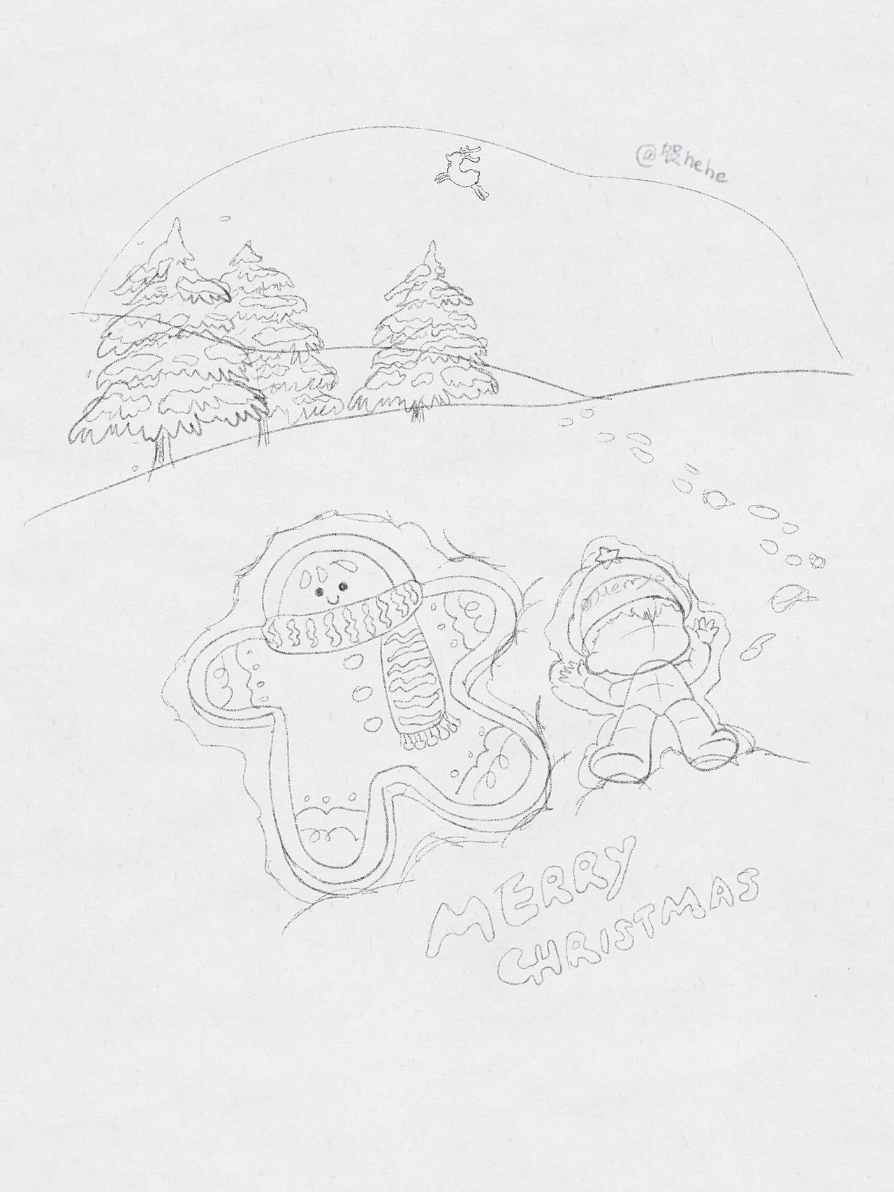 圣诞夜原创插画🎄好像和你一起躺雪地呀