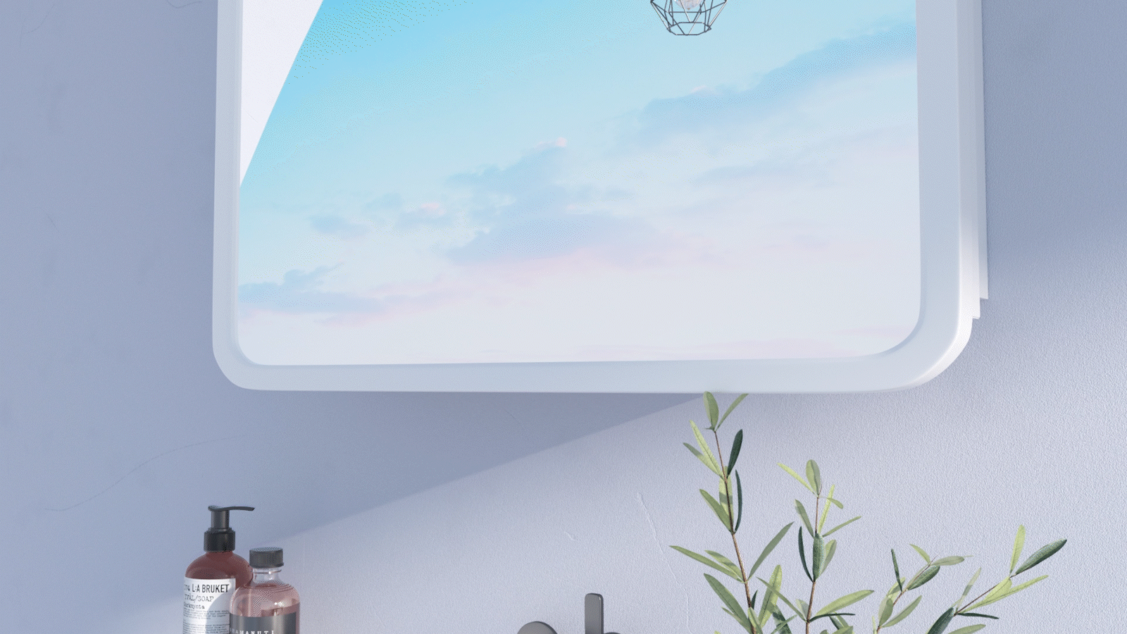 三款亮色系的浴室镜展示