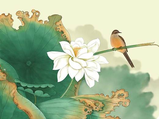 数码工笔荷花图2副，染色几近真实工笔效果