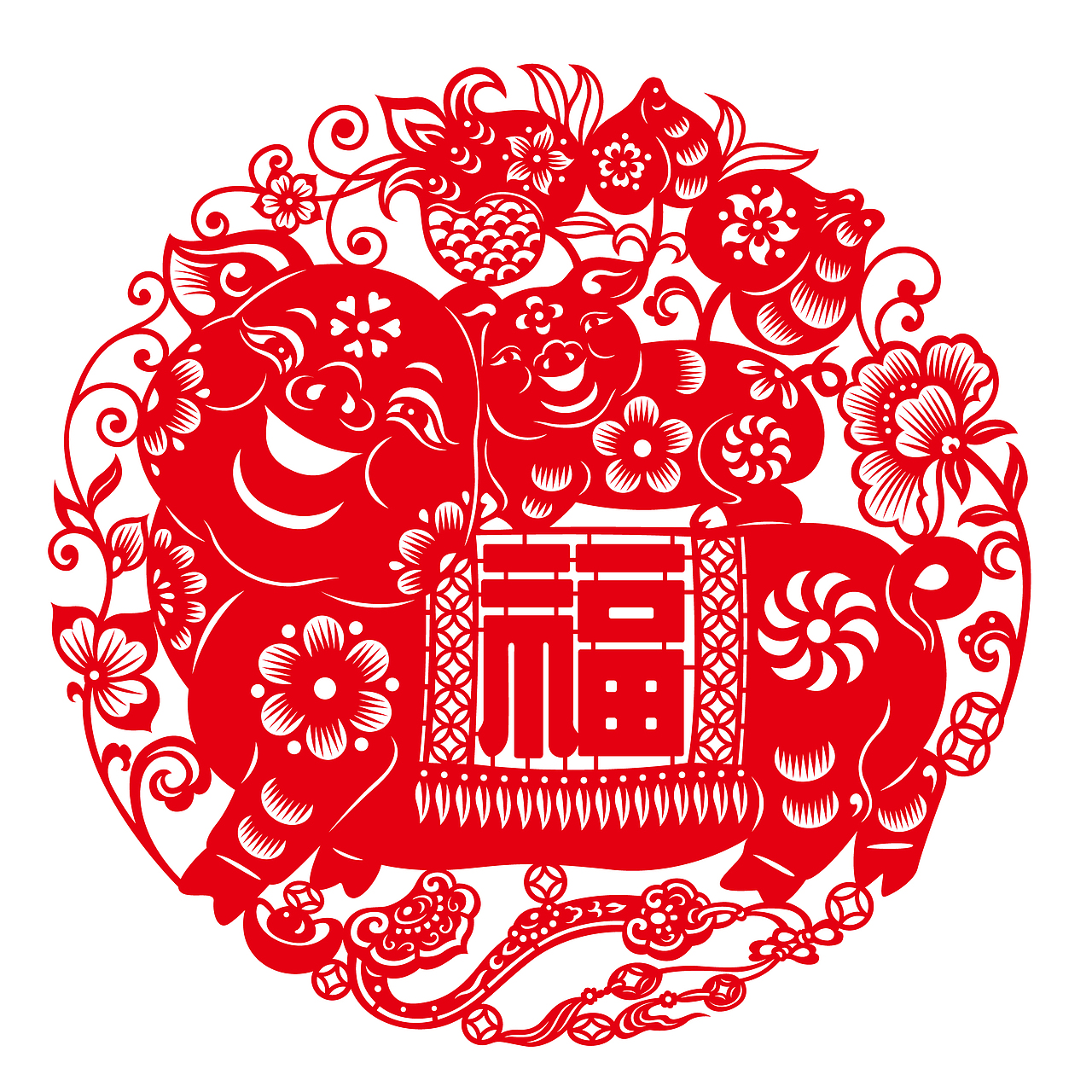 2019年原创设计剪纸《招财进宝》