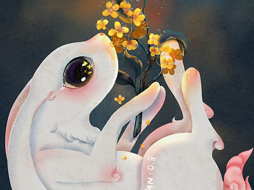 疫情封控在家画插画——桂花兔