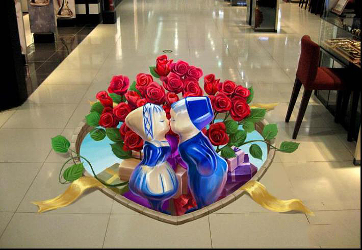 心砰砰的跳,七夕快到了。来体验一下3D立体画3D地贴带给你热烈的激情