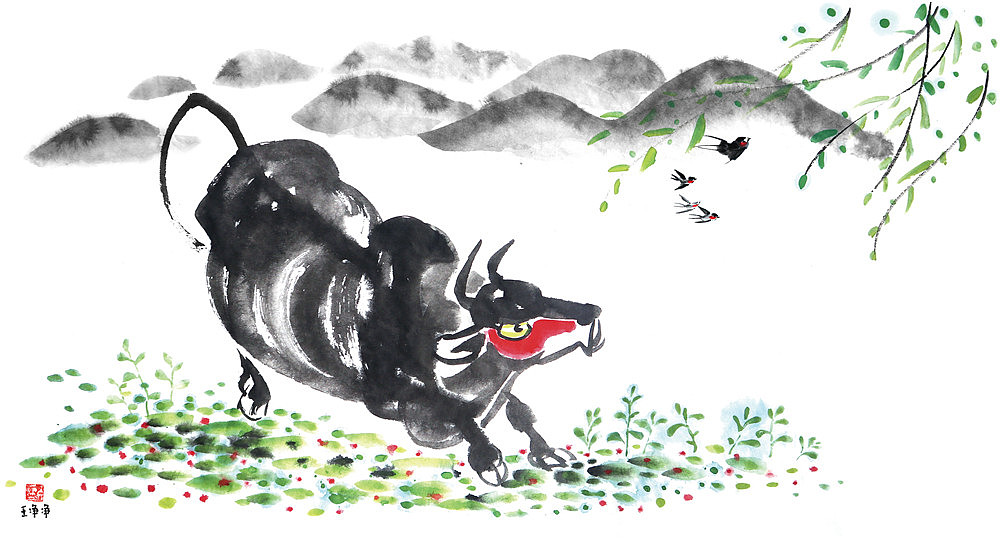牛年画牛王净净42幅国画牛萌趣水墨牛