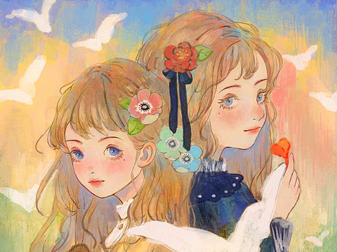 Ipad少女原创插画