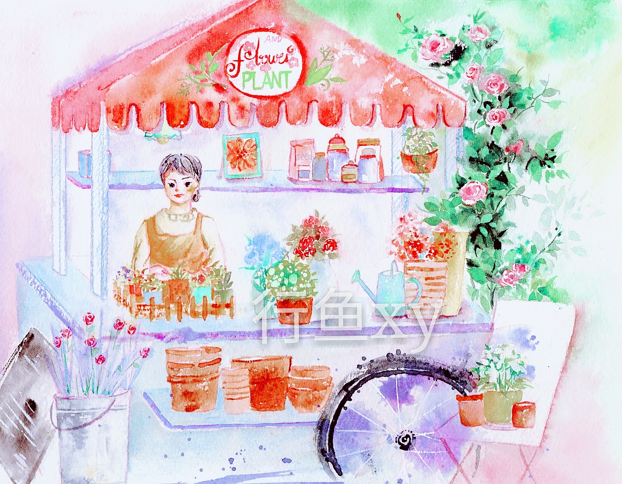 梦中的小店系列 水色与笔触的碰撞（图ZOTIwMjEzNzI=） - 商业插画 - 站酷设计师行鱼xy原创素材 - 站酷ZCOOL