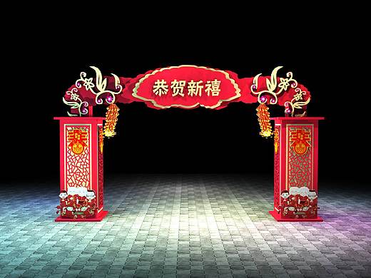 春节喜庆门头 效果图设计 3d设计效果图