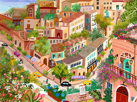 日落时分，金色照耀这座城｜插画