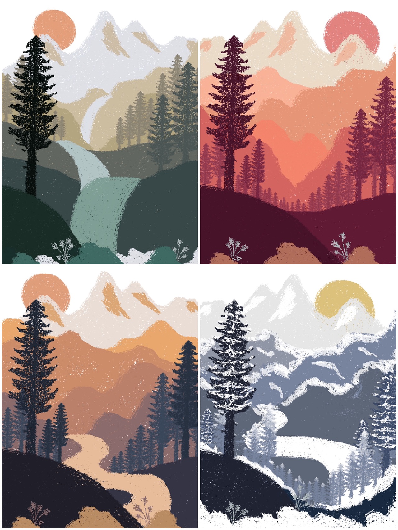 春夏秋冬系列装饰画插画