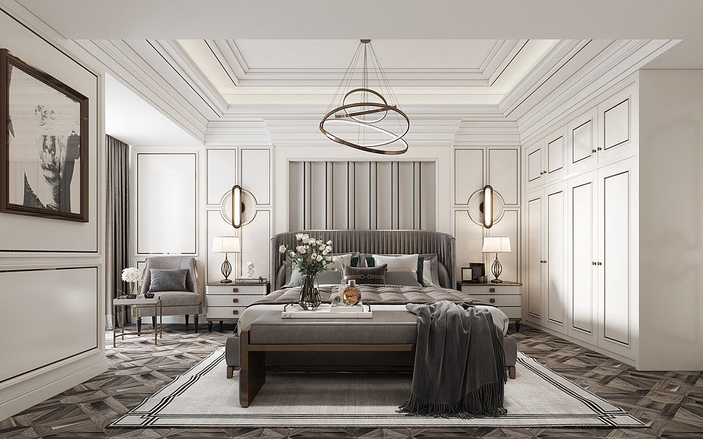 现代轻奢卧室效果图（图ZMjEzNjExMTMy） - 家装设计 - 站酷设计师室内设计盈盈原创素材 - 站酷ZCOOL