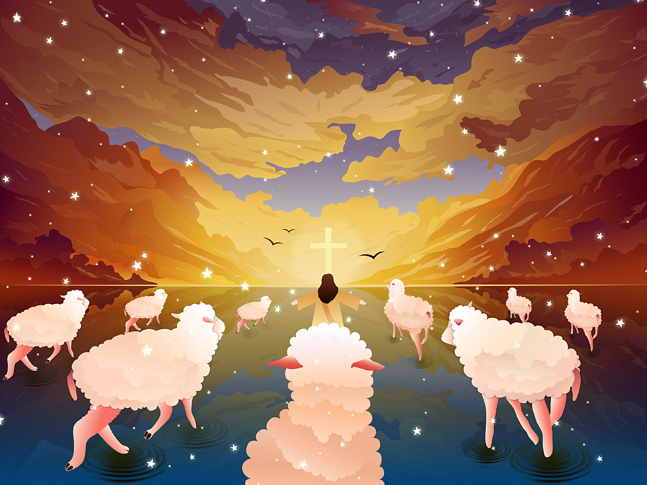 Premium Vector | Flock of sheep characters cartoon illustration