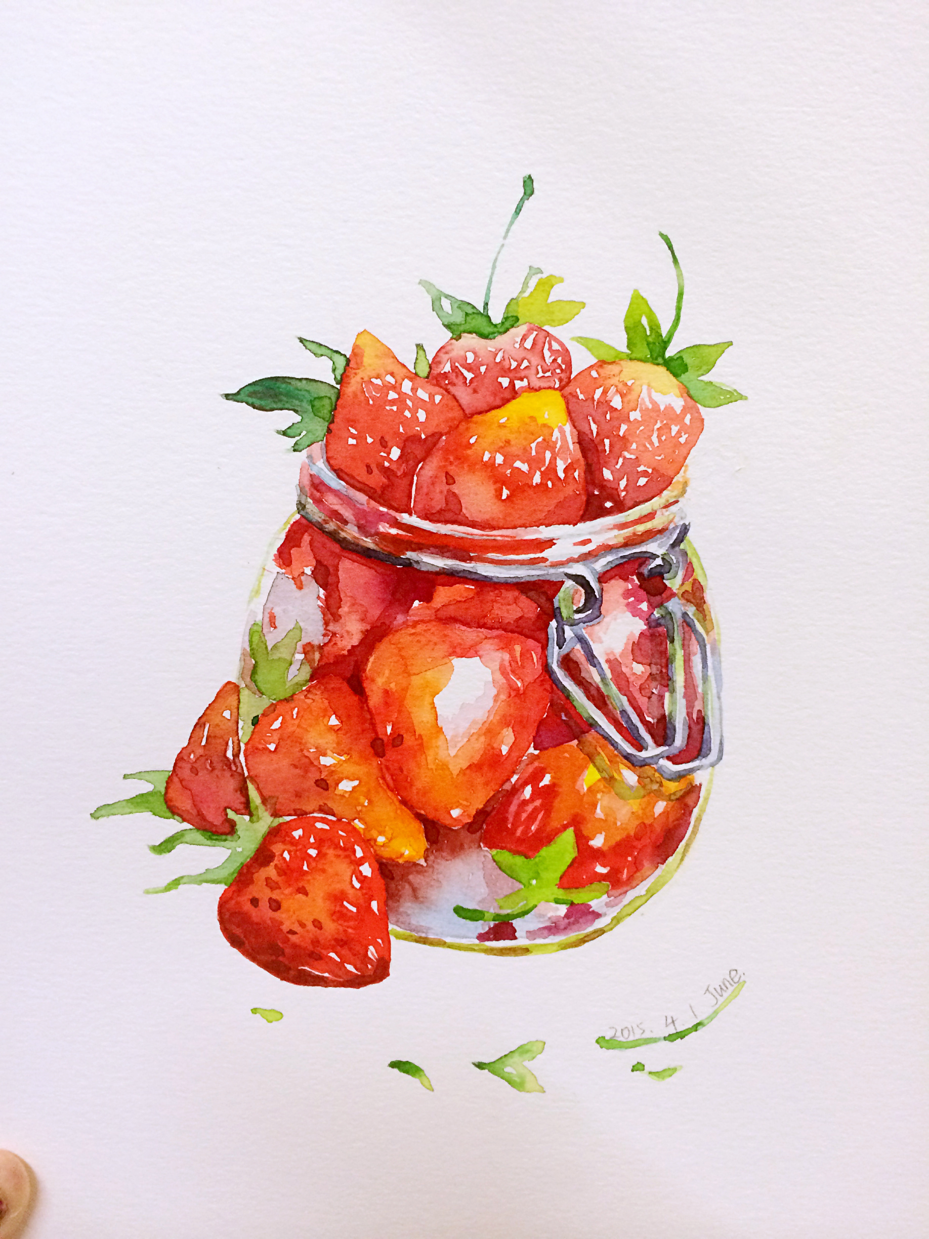 手绘水彩系列1—草莓