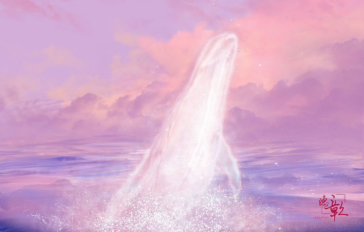 鲸鱼之歌梦幻鲸鱼鲸鱼与海鸟梦幻场景幻想画面治愈系