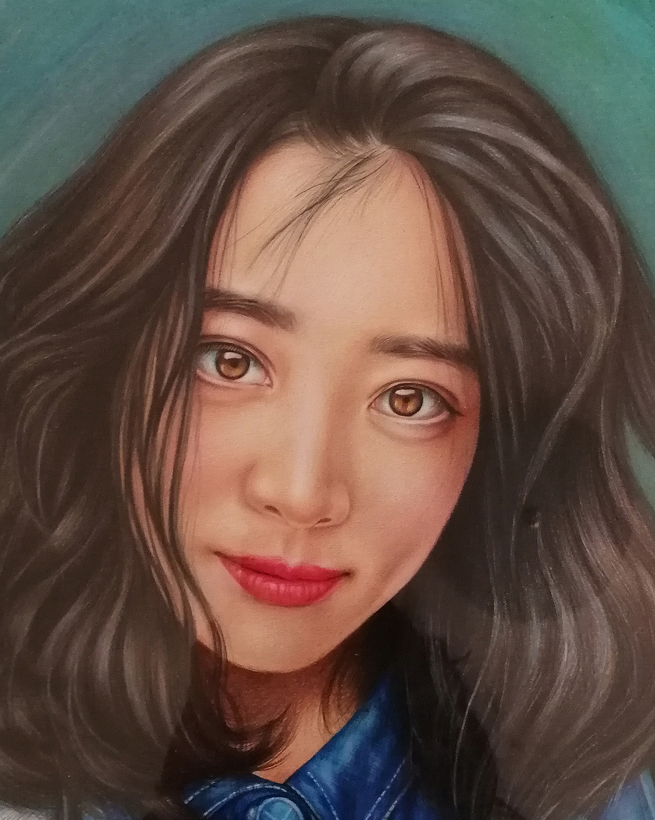 彩铅画像彩铅人像画女青年