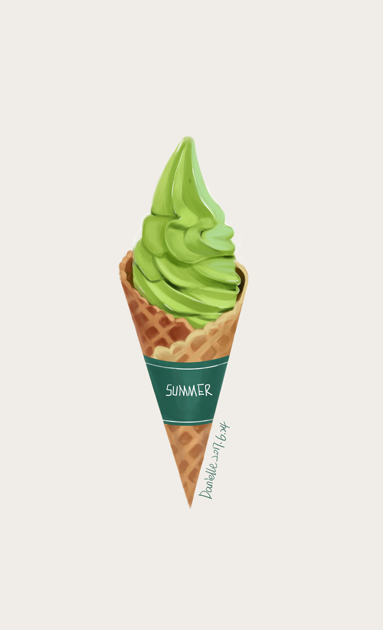 插画—手绘—抹茶冰淇淋
