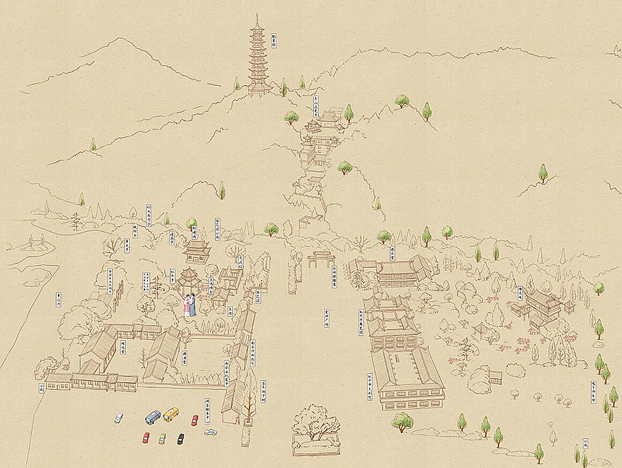 中国牡丹园景区手绘导览图—喵星岛文创出品