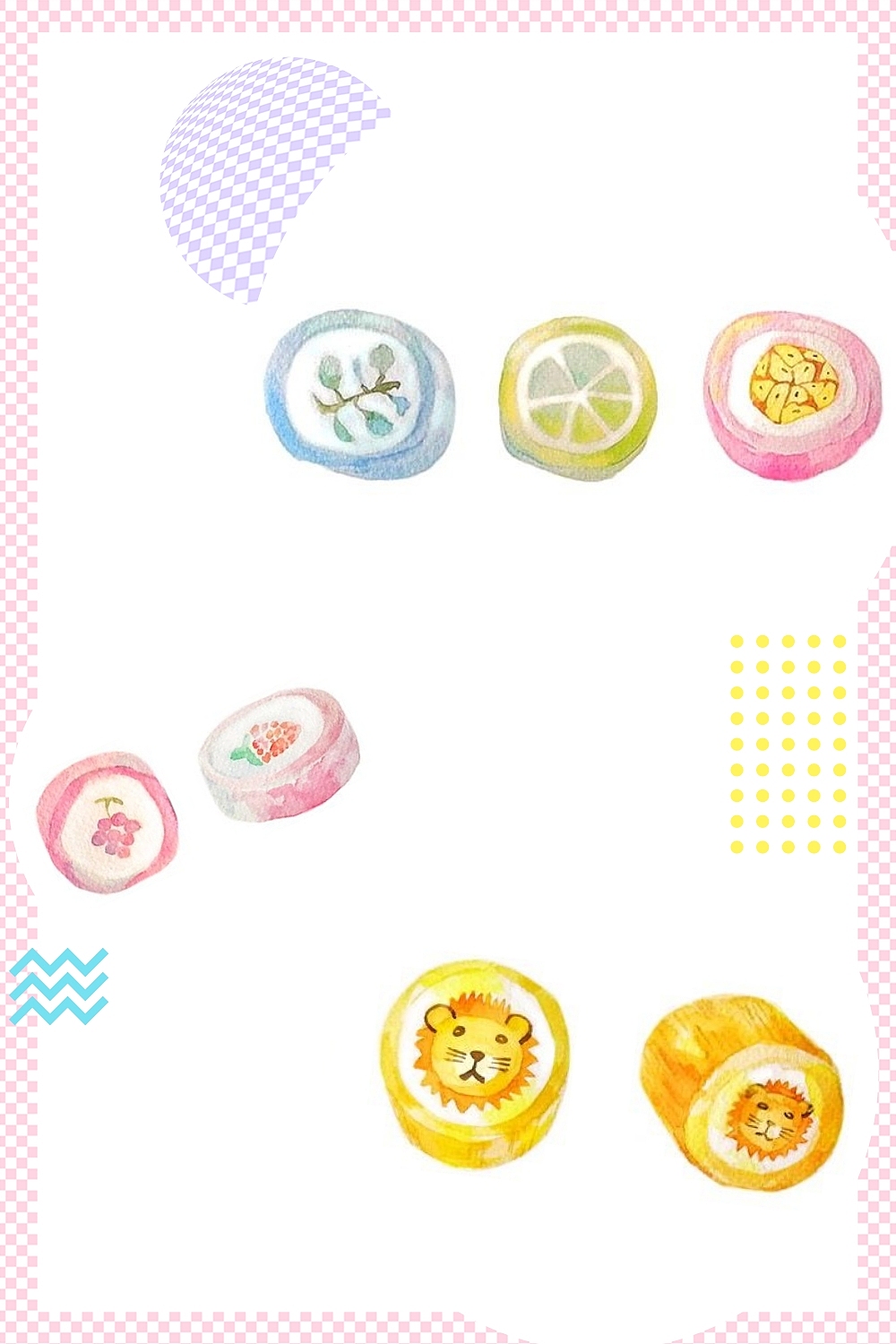 水果纹样和卡通小狮子生动可爱
