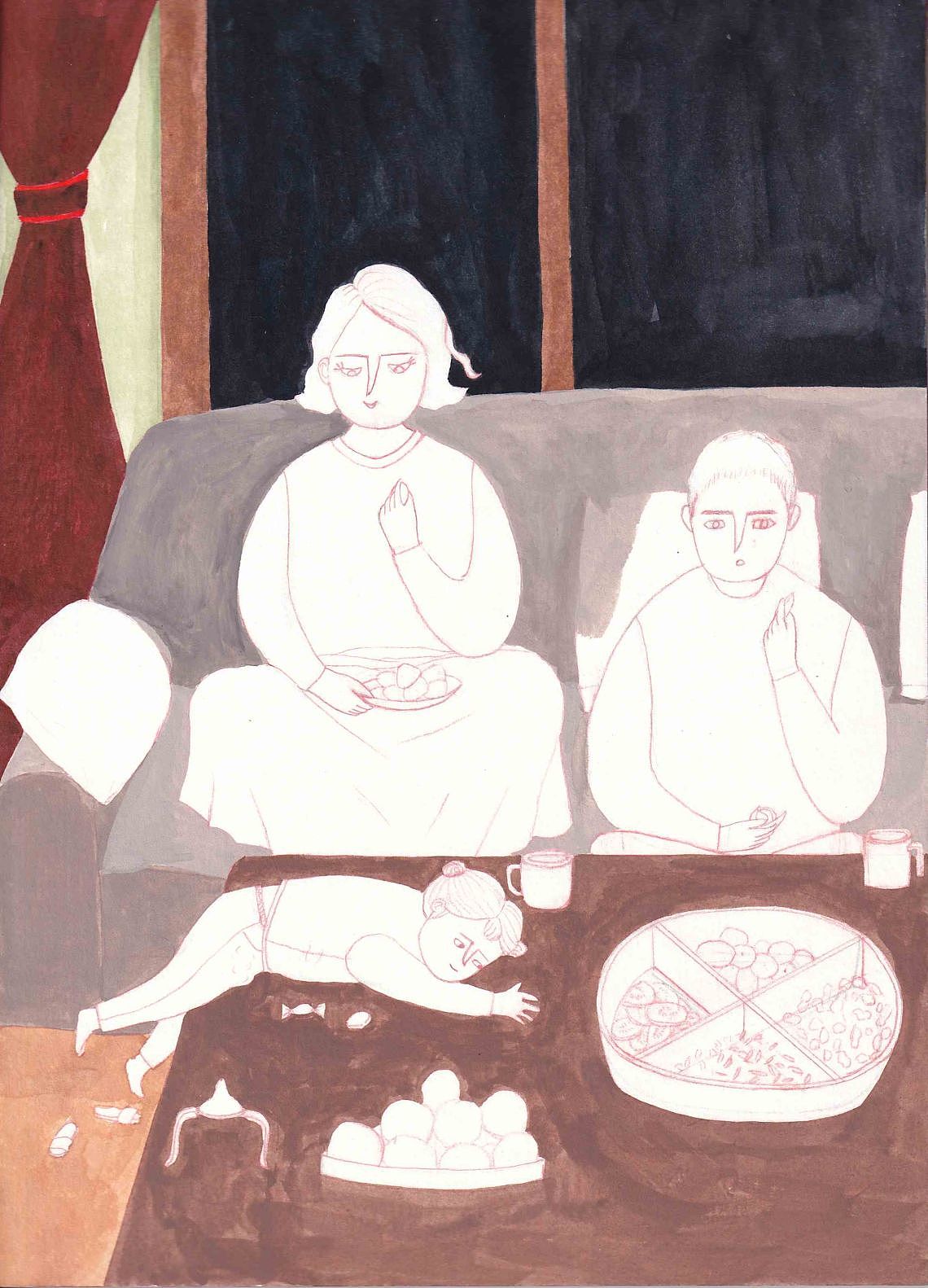 过年插画【春节童谣】三十晚上熬一宿