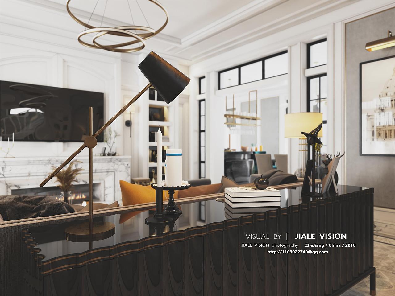 美式轻奢别墅客餐厅 