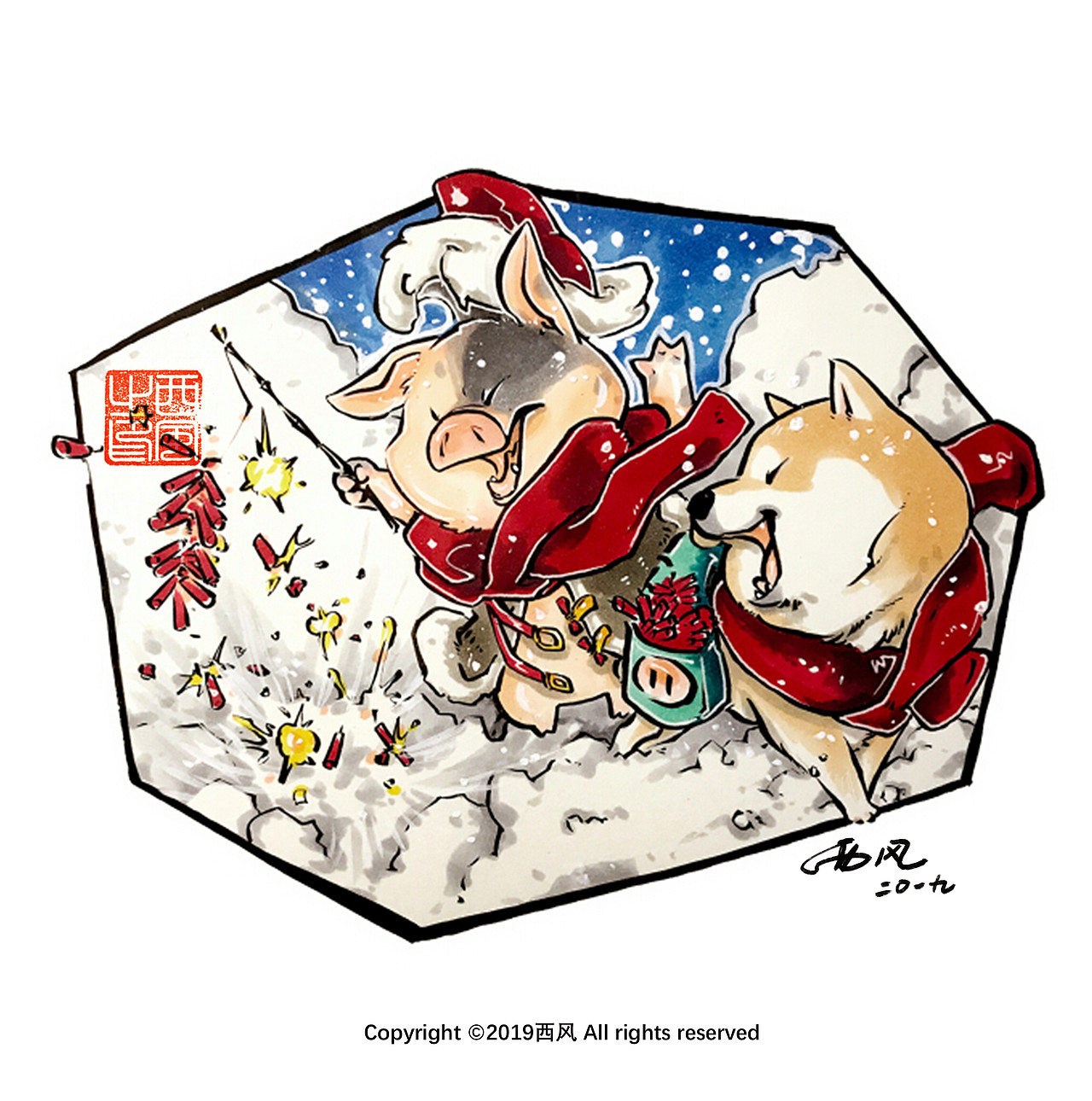 柴犬枸杞 冬日节庆篇（图ZMTQ4NTMwODE2） - 艺术插画 - 站酷设计师西风XiFeng原创素材 - 站酷ZCOOL