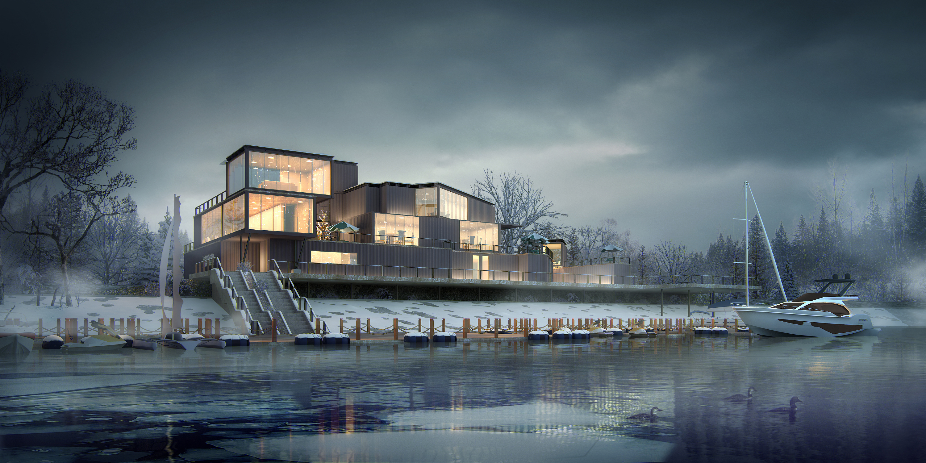 带玻璃墙和私人码头的芬兰别墅-欧莱凯设计网