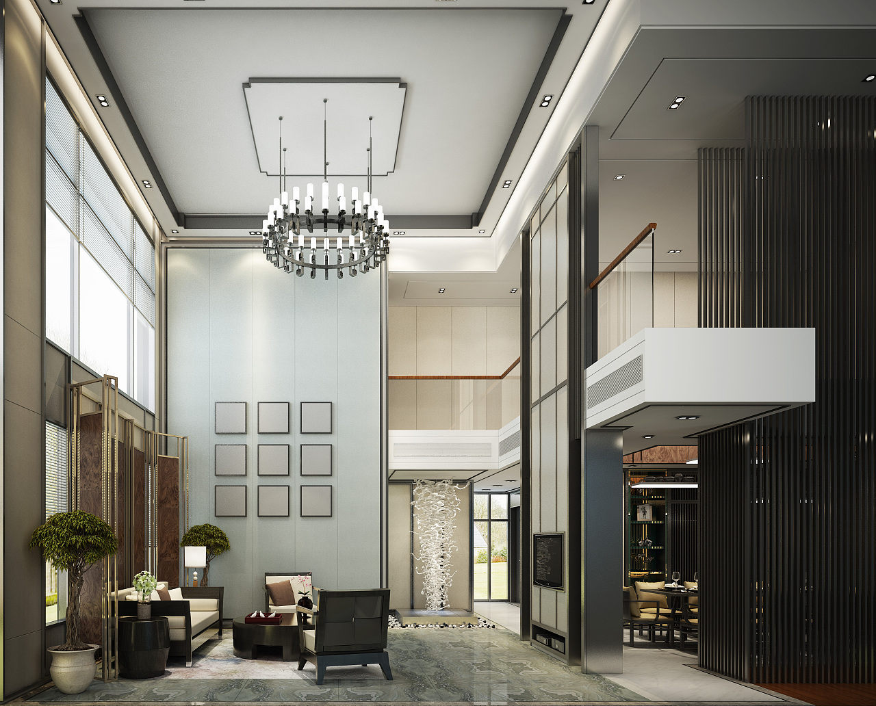 新中式客厅中空效果