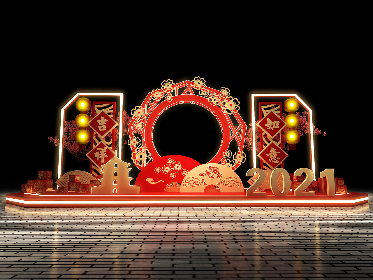 3D设计效果图▪中式2021年新春专用美陈DP拍照打卡点（图ZMjM4OTUxODI4） - 场景 - 站酷设计师艾蓝木子原创素材 - 站酷ZCOOL