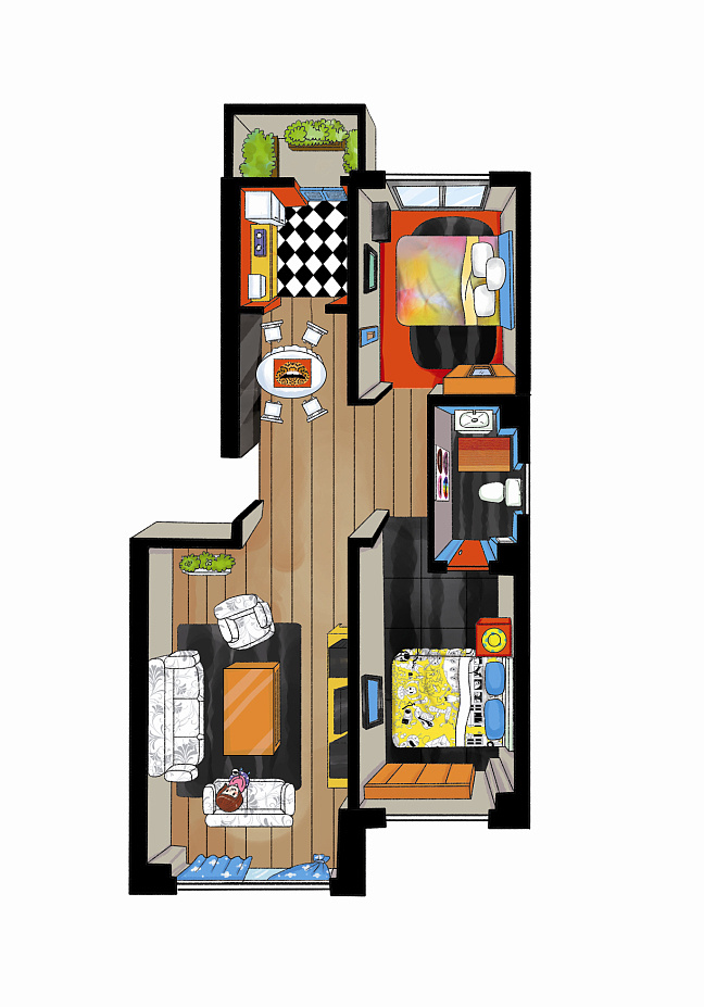 手绘女孩风格户型图房间空间|插画|商业插画|梦寐 - 原创作品 - 站酷