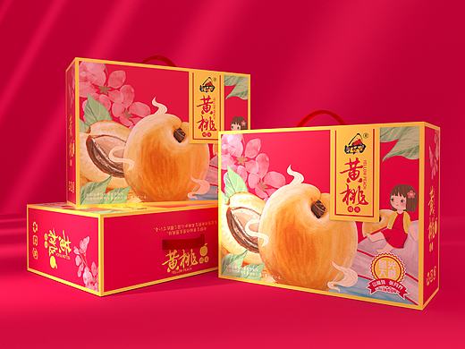 喜庆日式清新简约高端黄桃罐头包装盒、水果通用包装盒