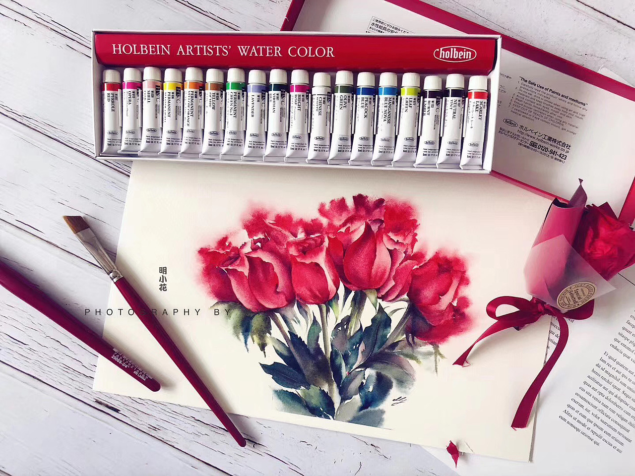 明小花一组招牌水彩花卉玫瑰系~