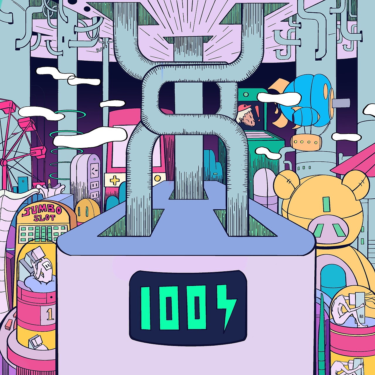 无字漫画《插头城》试色稿（图ZMjk5NDYxMDU2） - 新锐潮流插画 - 站酷设计师卢卡鹿原创素材 - 站酷ZCOOL