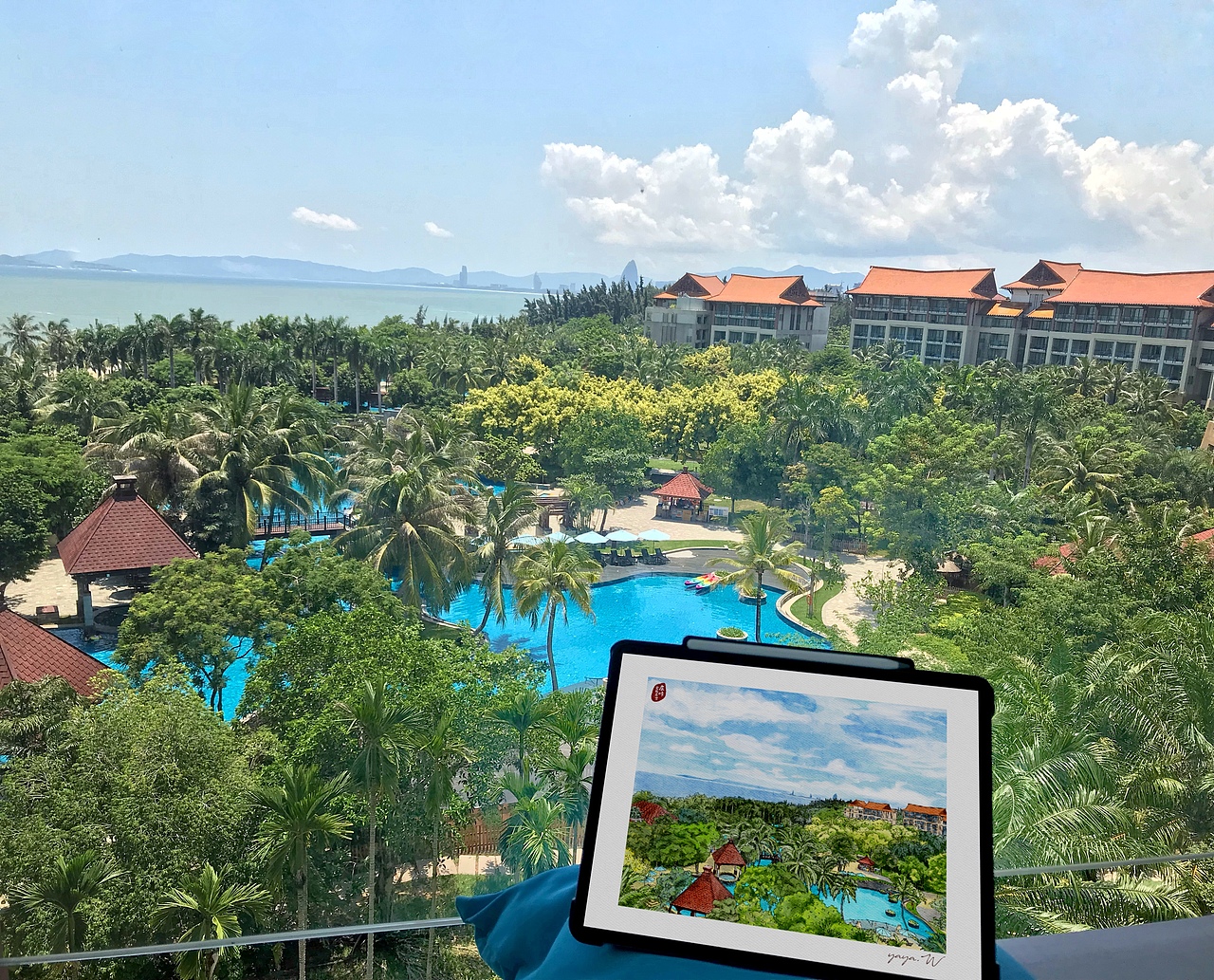 三亚海棠湾万丽度假酒店板绘水彩画（图ZMjQwMjg3MDg4） - 绘画 - 站酷设计师爱喝汤的插画师原创素材 - 站酷ZCOOL