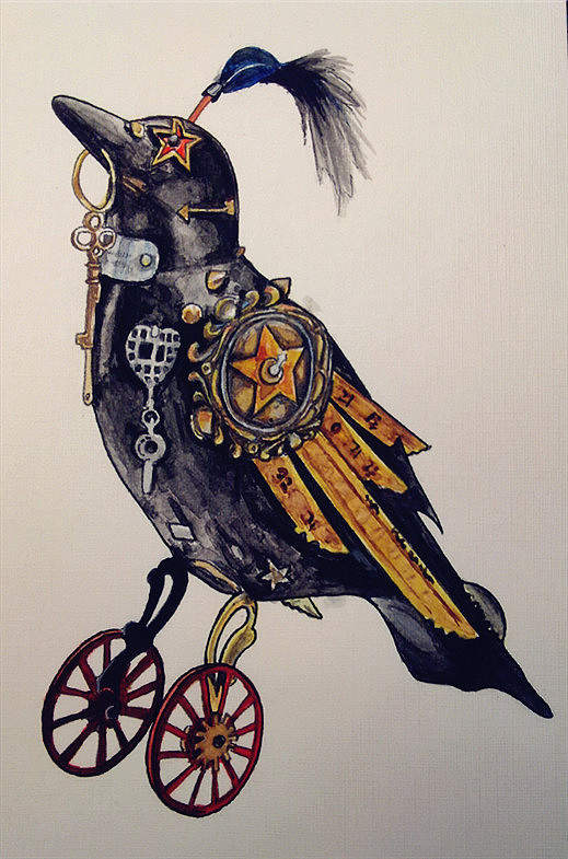 把喜欢的一组朋克鸟照片画成了水彩的