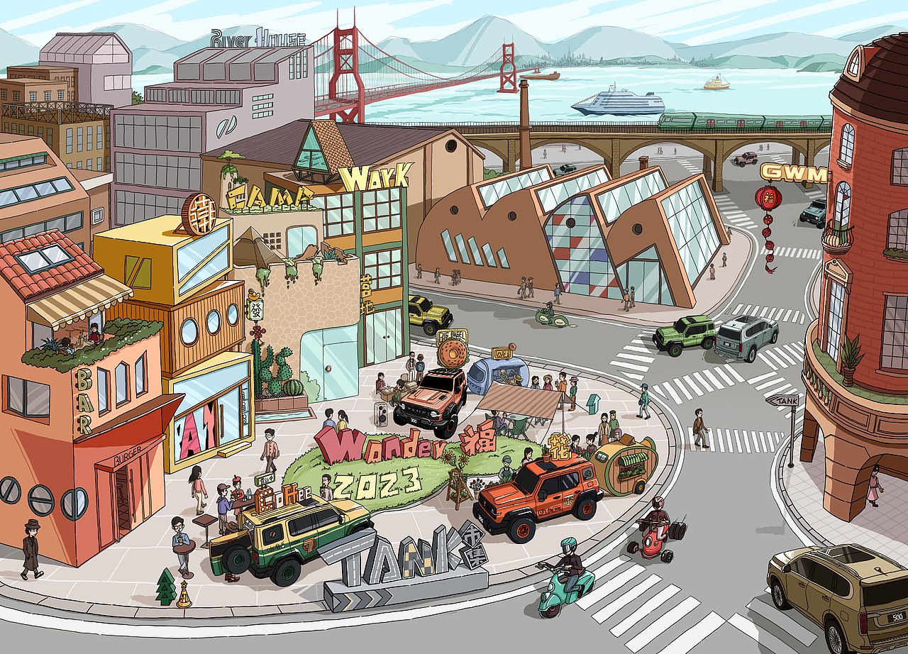 坦克过年全景插画