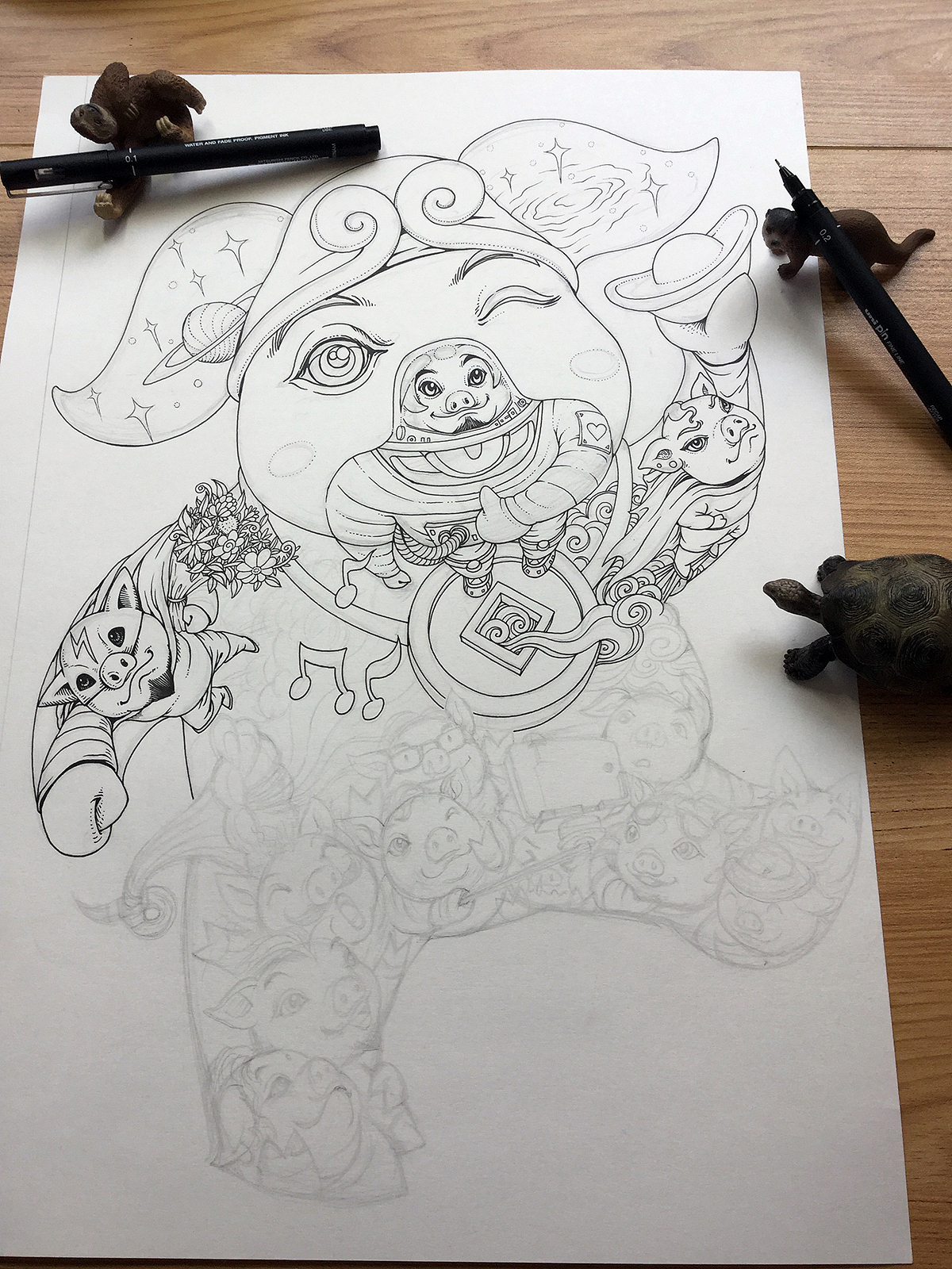 《萌猪部落》：“祝你平安，诸事顺利！”（图ZMTIxMDE4Mzc2） - 商业插画 - 站酷设计师傅淳强画者之旅原创素材 - 站酷ZCOOL