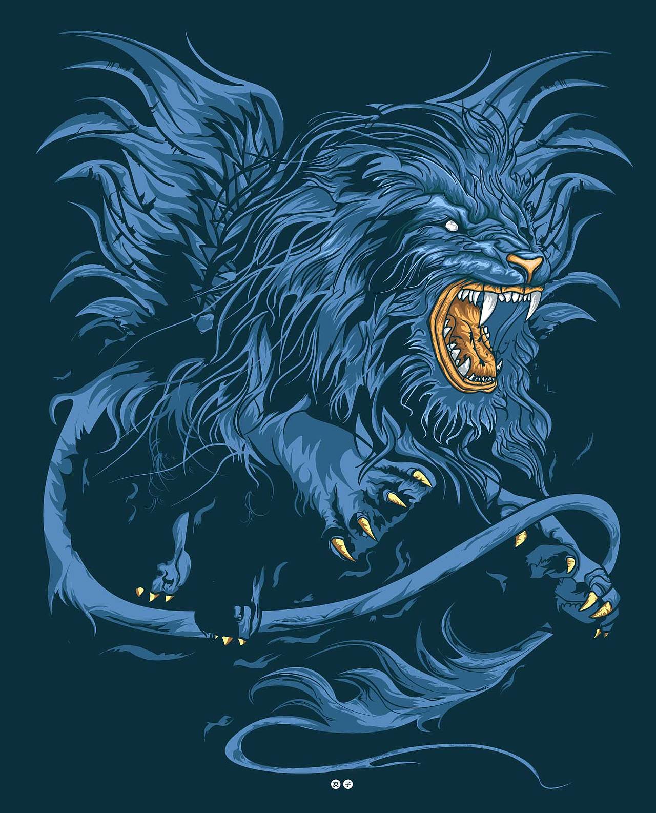 暗狮怒吼|美式黑暗风插画 狮子动物插画 包装海报设计