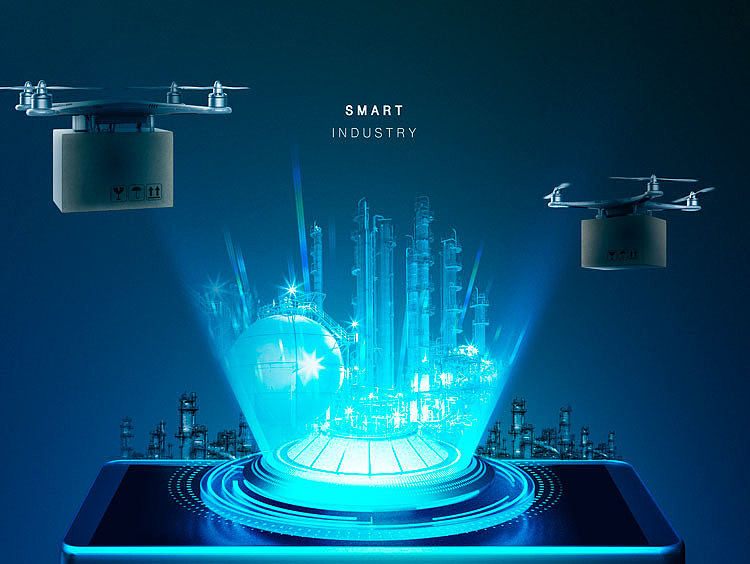 高科技创新制造业智能工业4.0自动化机械海报ps设计