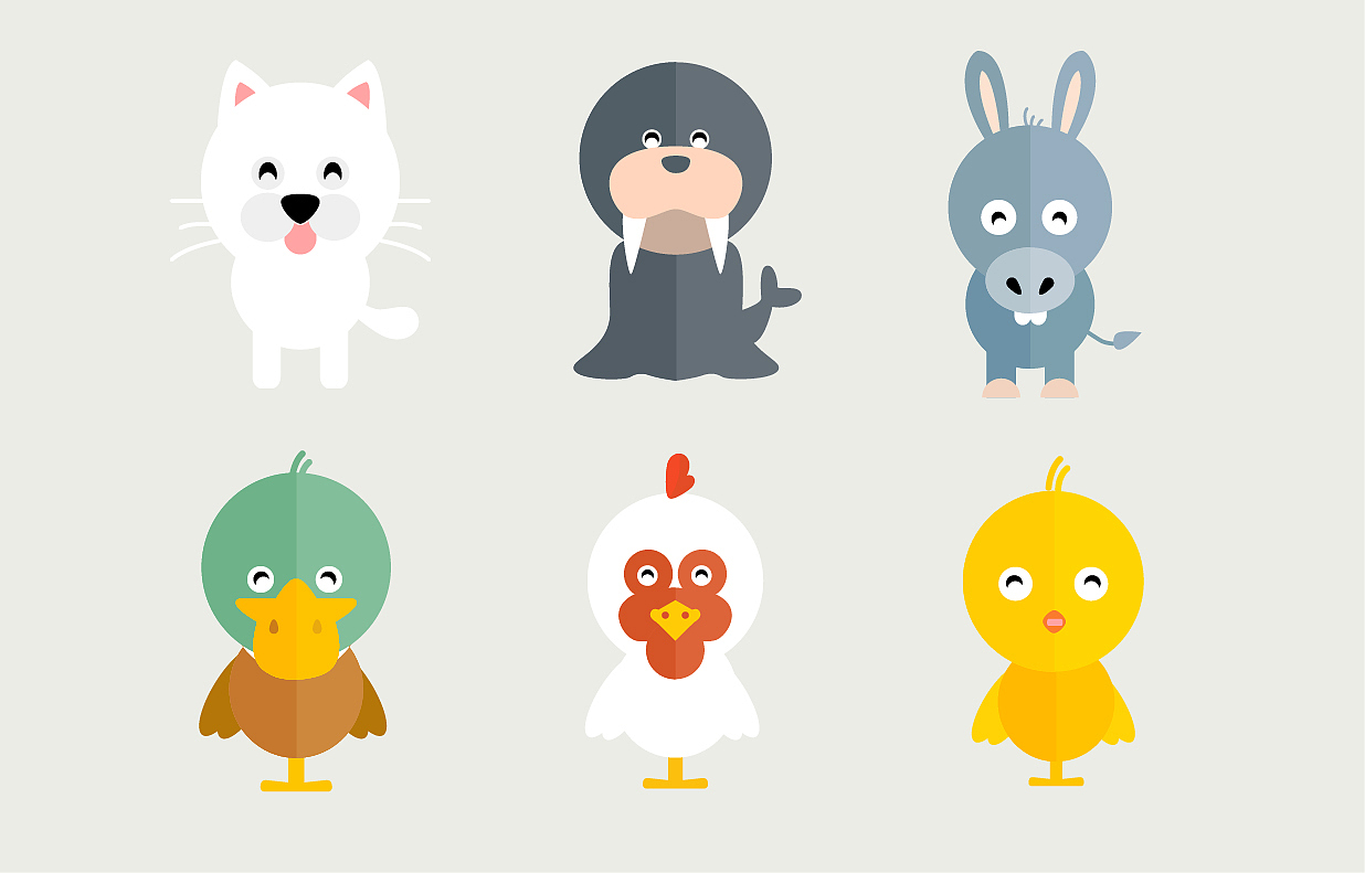 扁平画卡通动物插画 UI插画