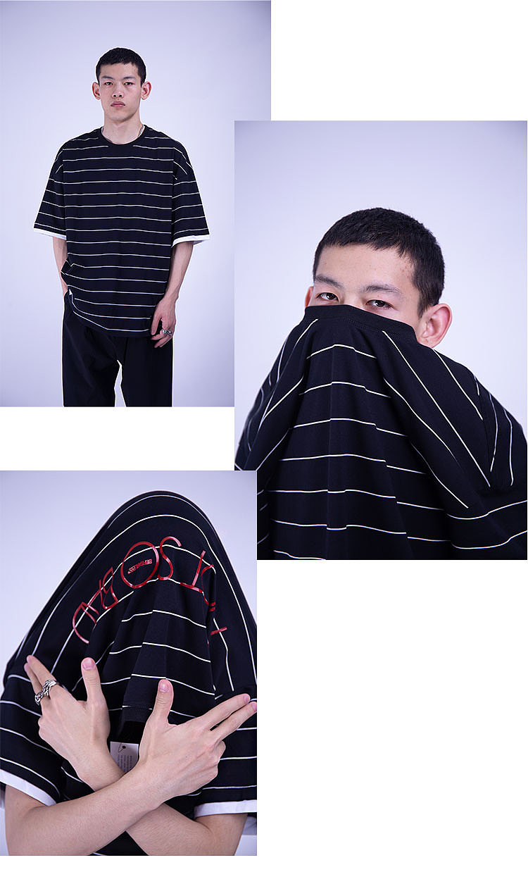 条纹短袖男潮牌日系复古基础款休闲七分袖夏季插肩袖（图ZMTU2ODkzMjM2） - 休闲/流行服饰 - 站酷设计师SOBER7原创素材 - 站酷ZCOOL